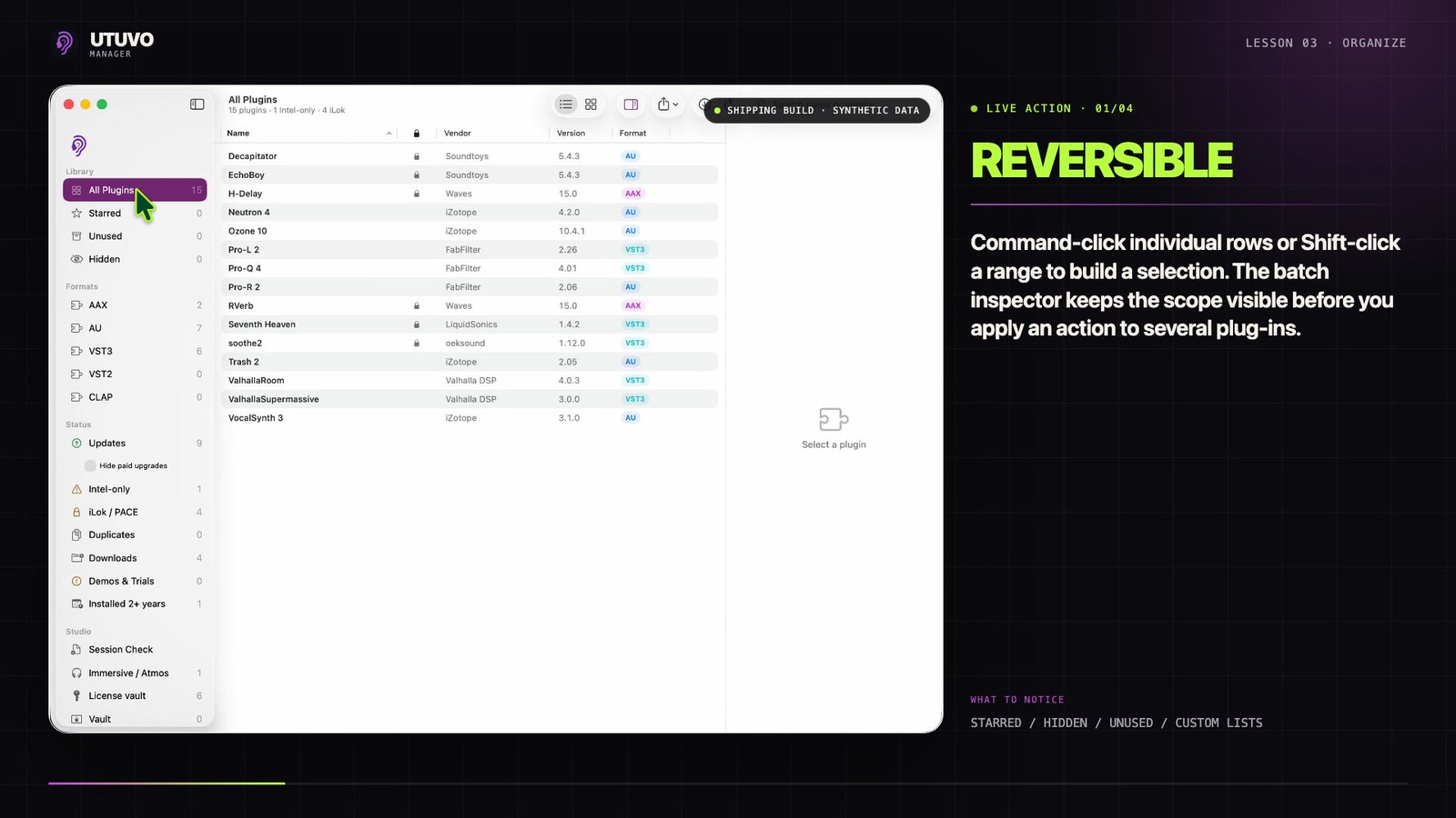 UTUVO Manager organize preview