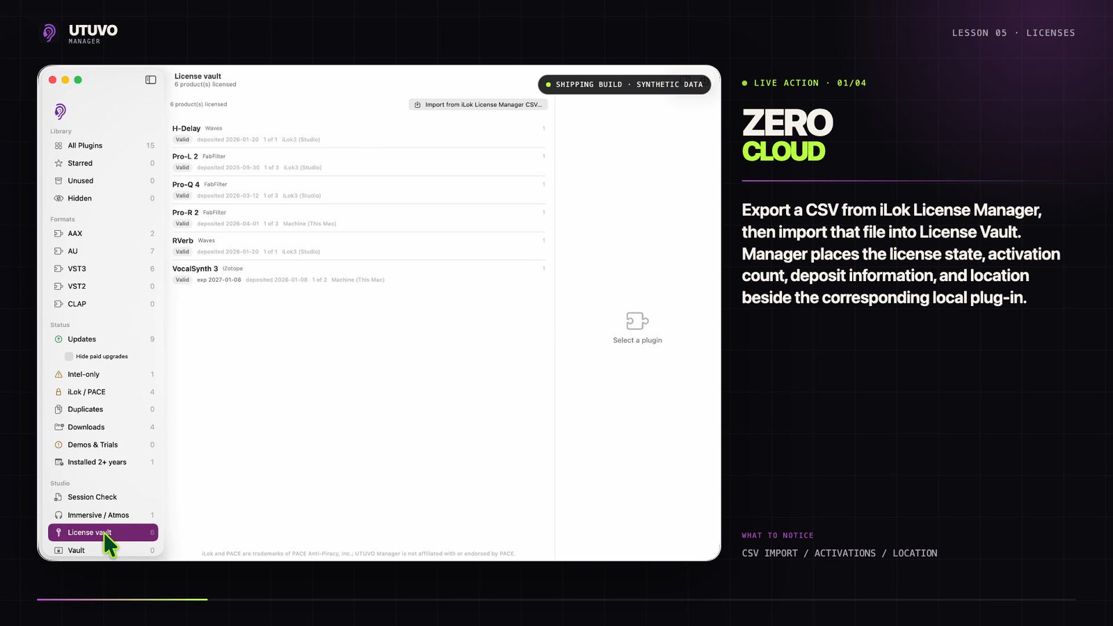UTUVO Manager plugin library overview frame
