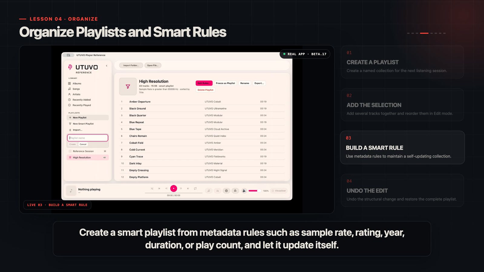 Player Ref course frame showing the local library and playback status