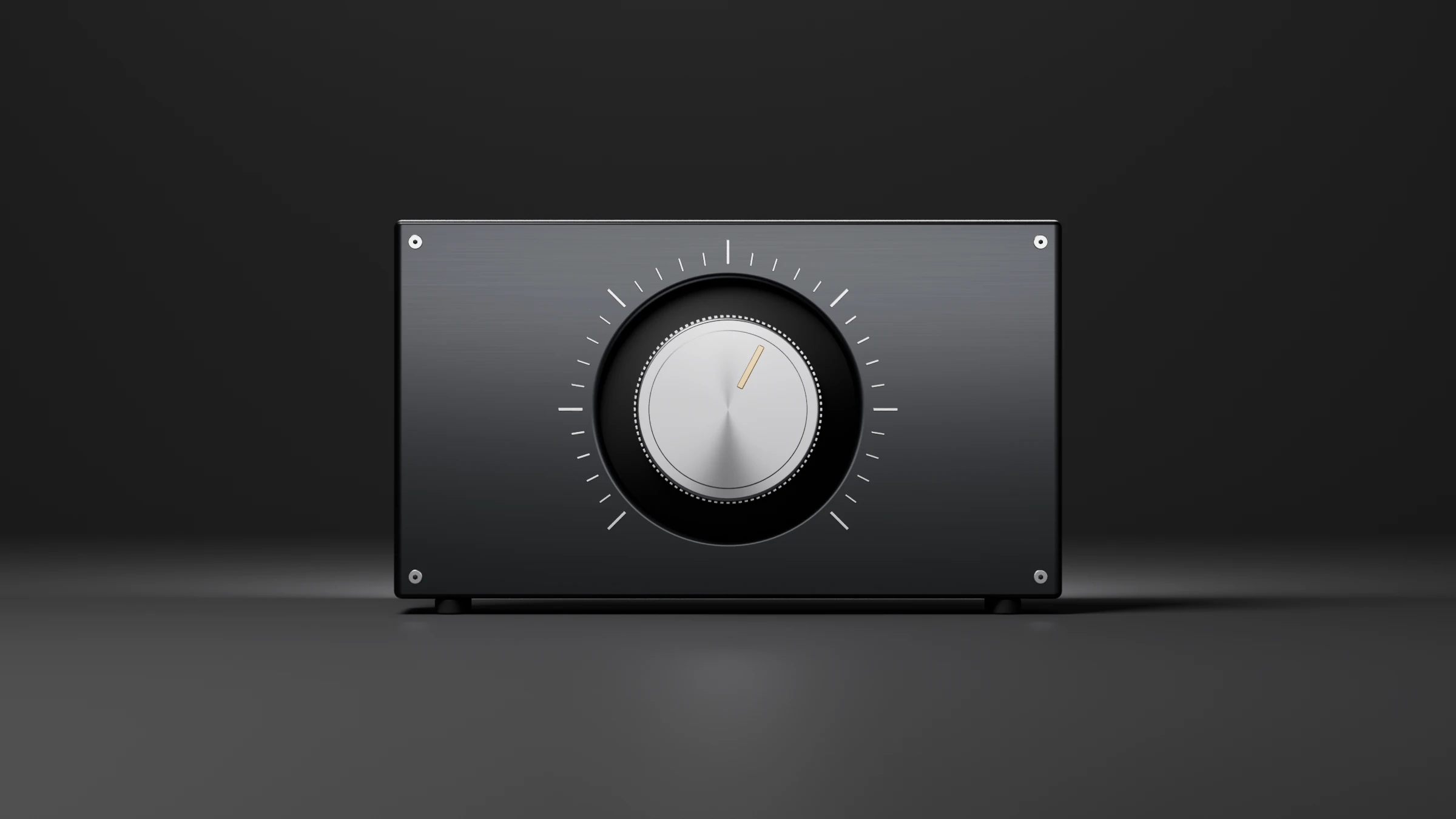 A machined front panel with a large turned-aluminium knob, a tick ring around it and a gold indicator.