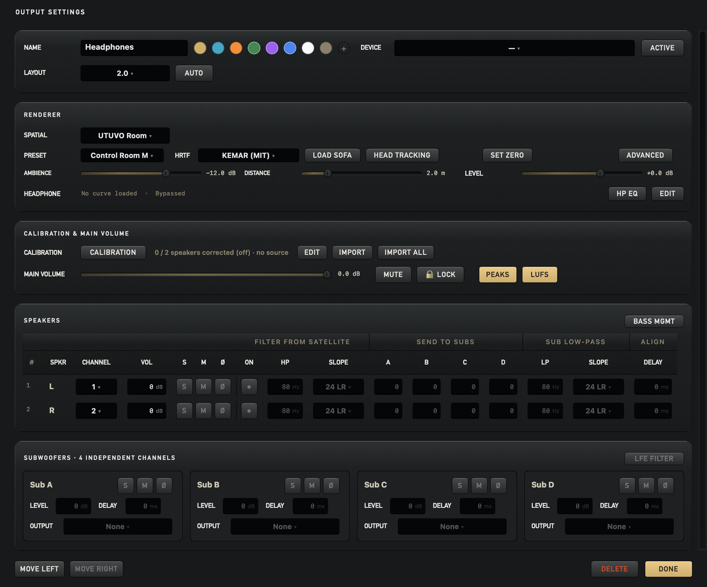 UTUVO Monitor UTUVO Room panel with KEMAR HRTF, SOFA load, room presence, distance and headphone EQ