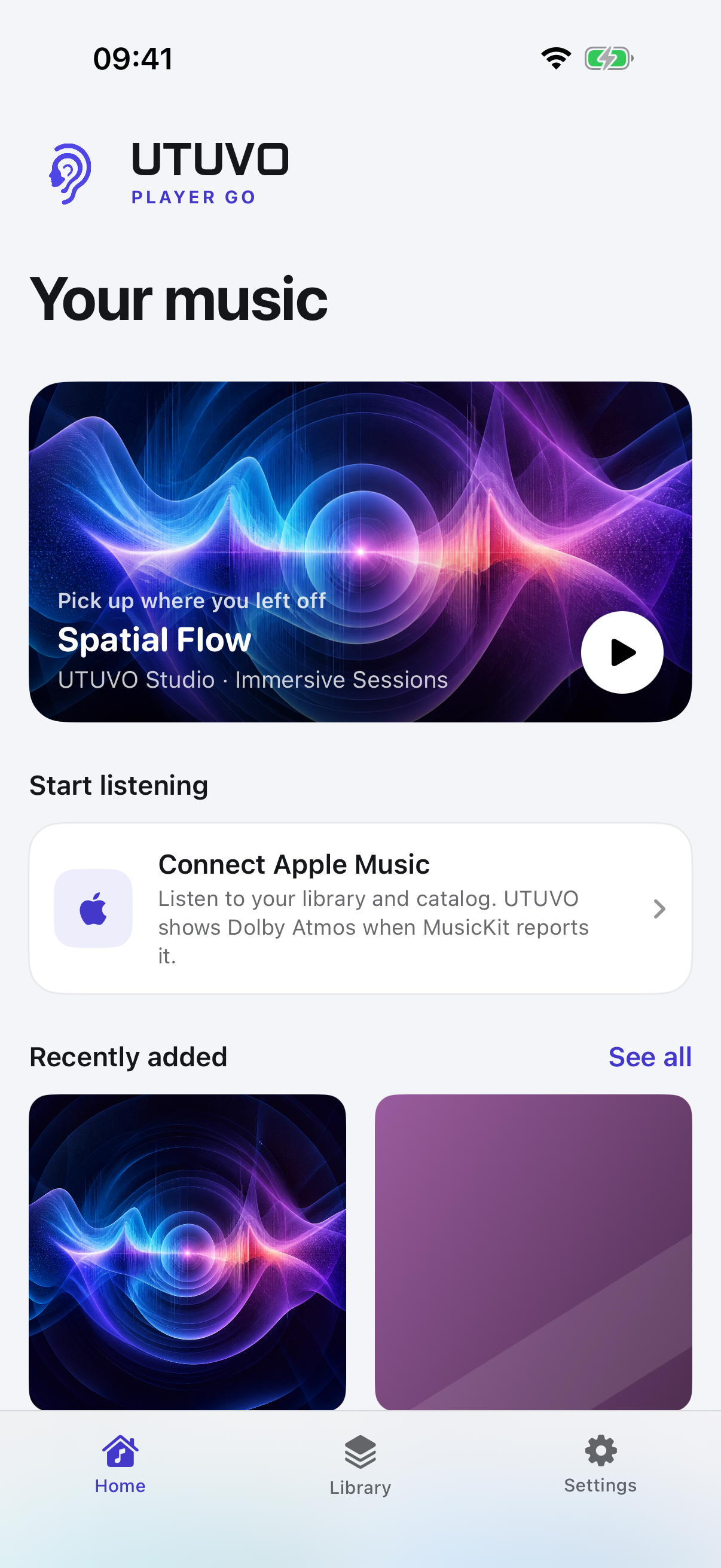 UTUVO Player Go home screen in UTUVO Light