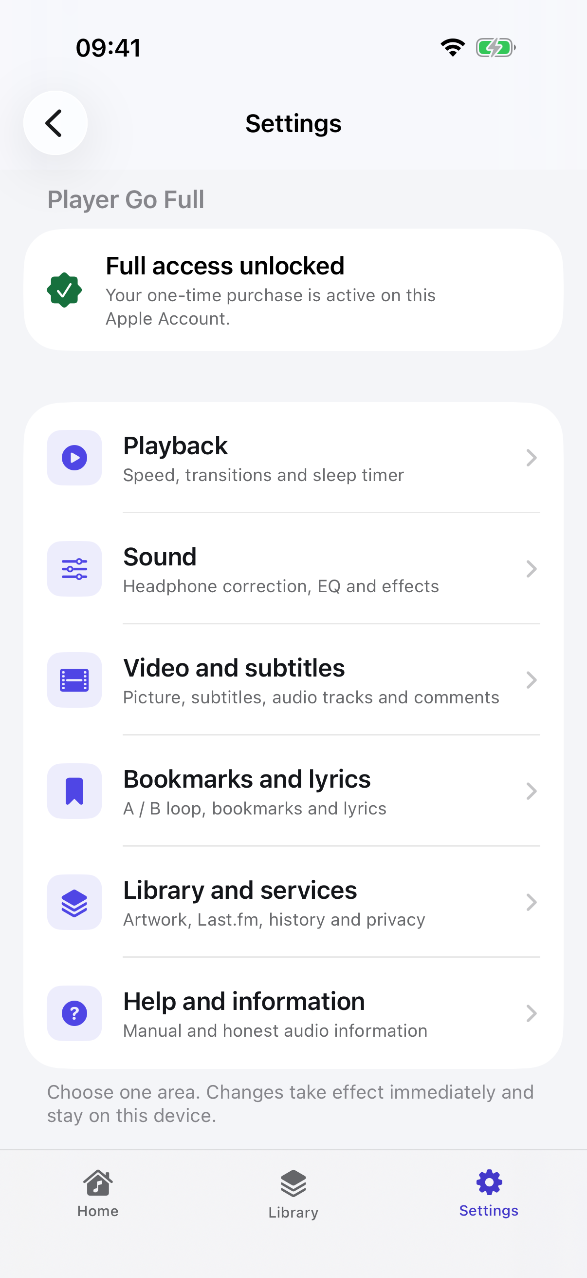 UTUVO Player Go Settings, Full state: Full access unlocked