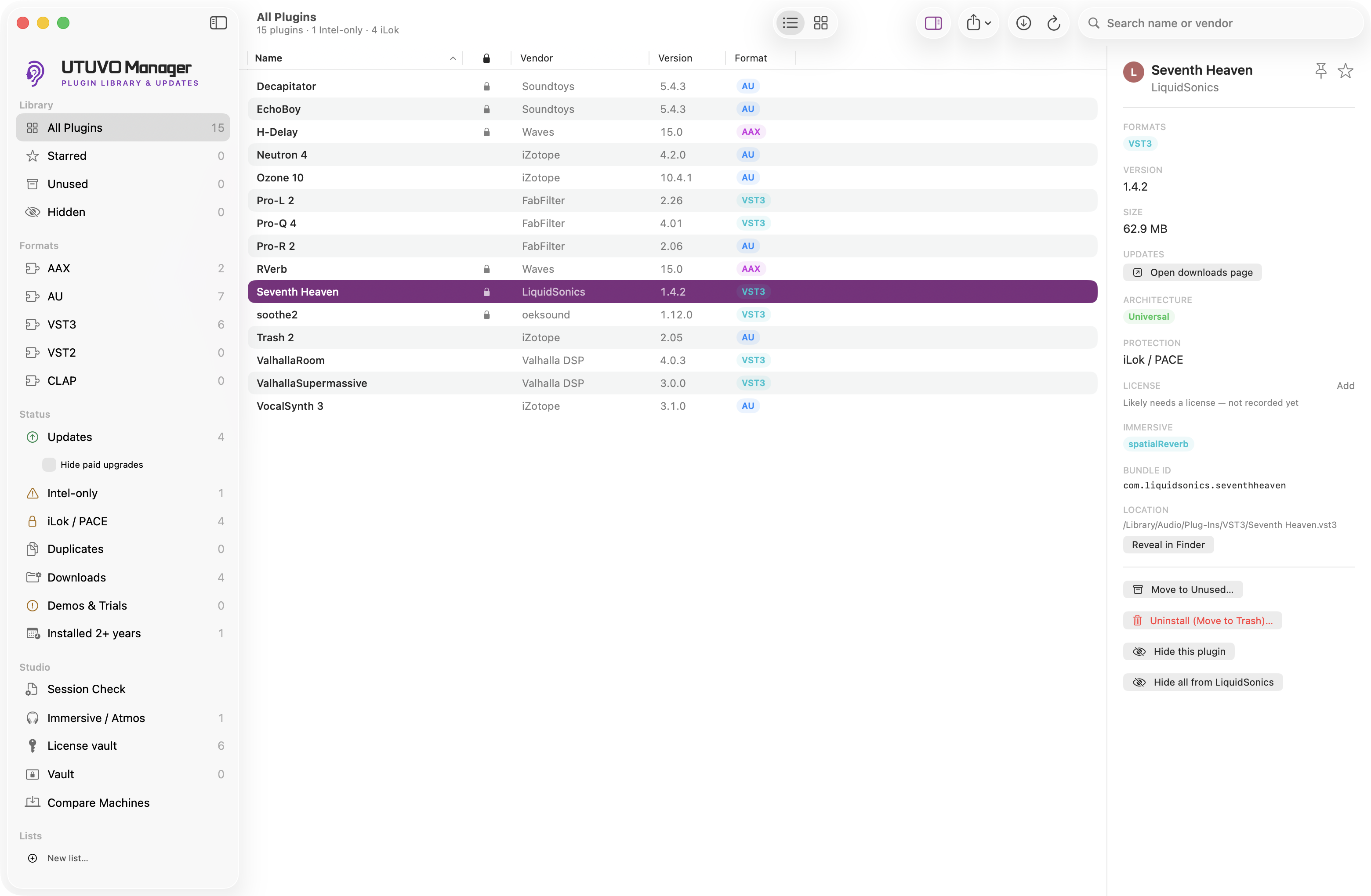 UTUVO Manager: Plugin inventory