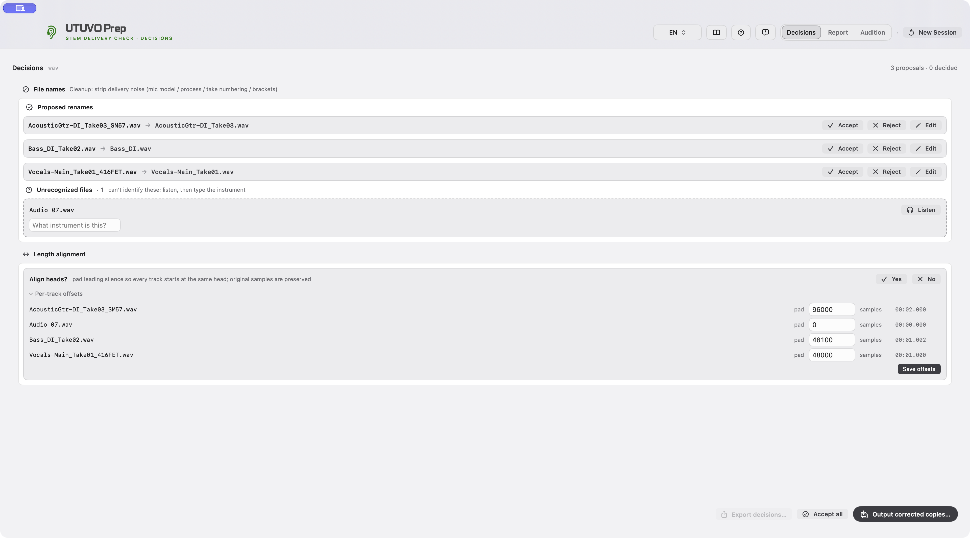 UTUVO Prep: Naming and head alignment