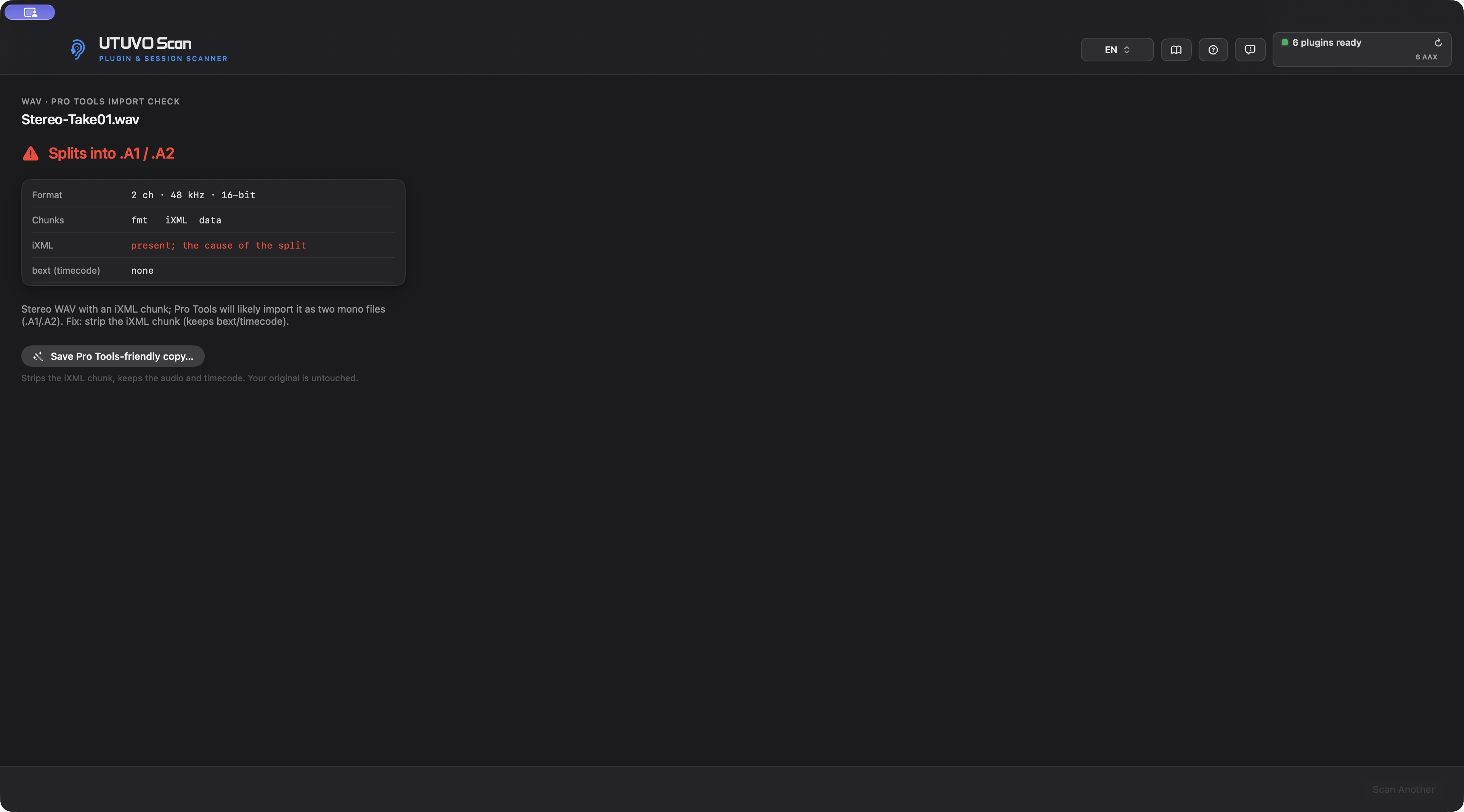 UTUVO Scan: WAV import compatibility